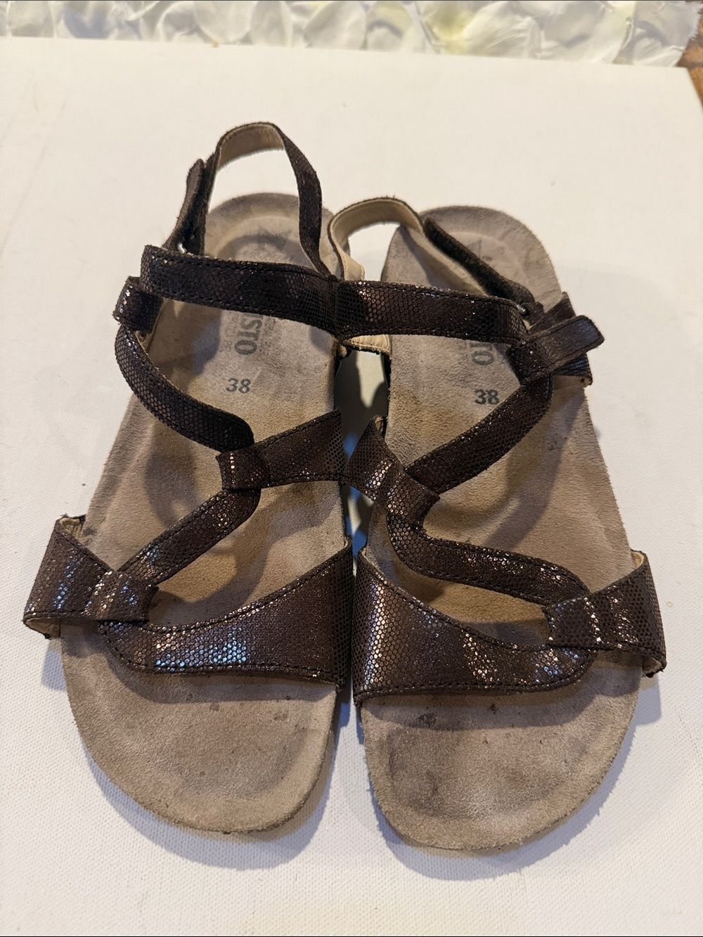 Mephisto Brown Glitter Strappy Women's Sandals